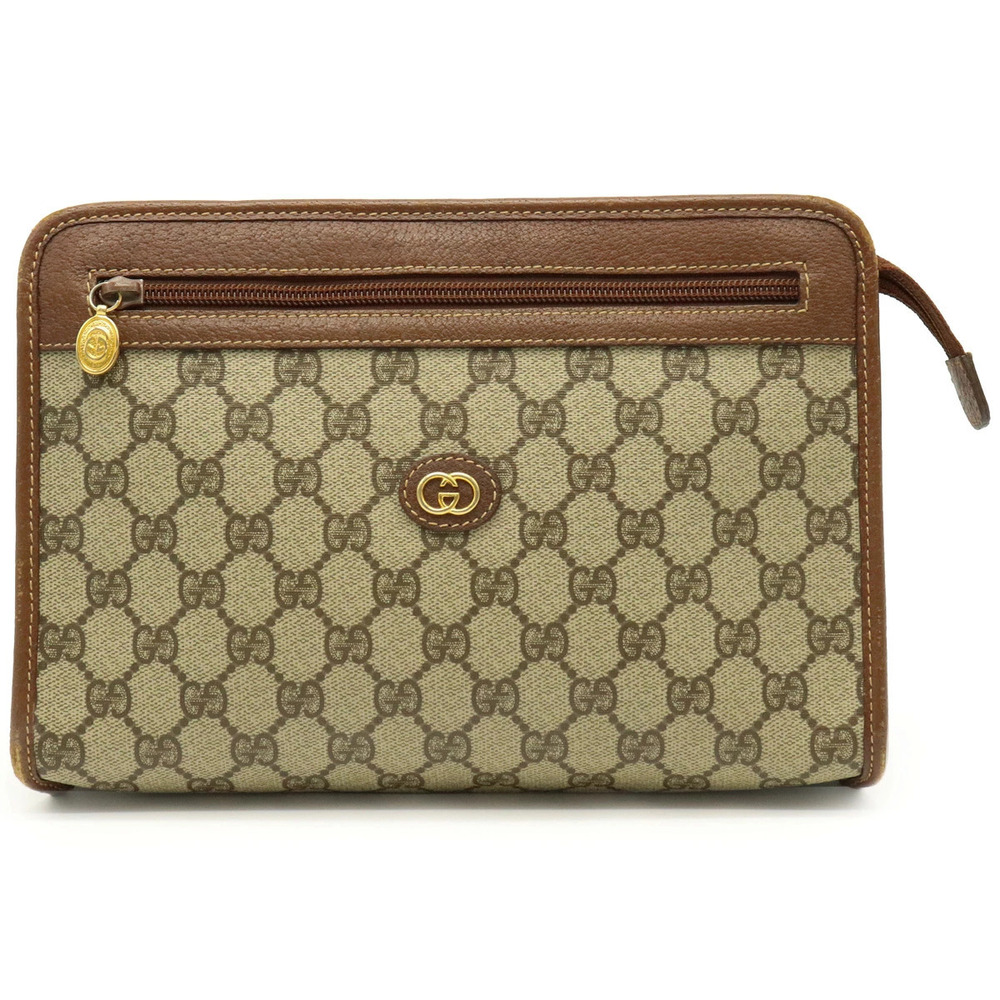 Gucci GG Plus Clutch Bag Shoulder Leather Beige Brown Cream Brown